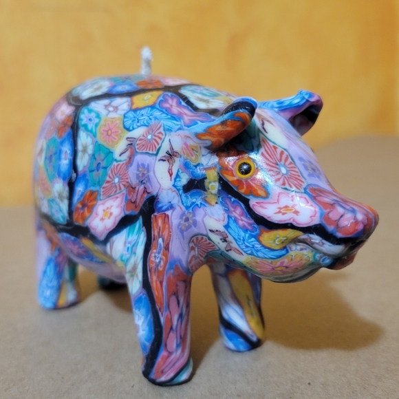 Artisan Millefiore Like Colorful Pig Candle Figurine 5.5" - Picture 1 of 2